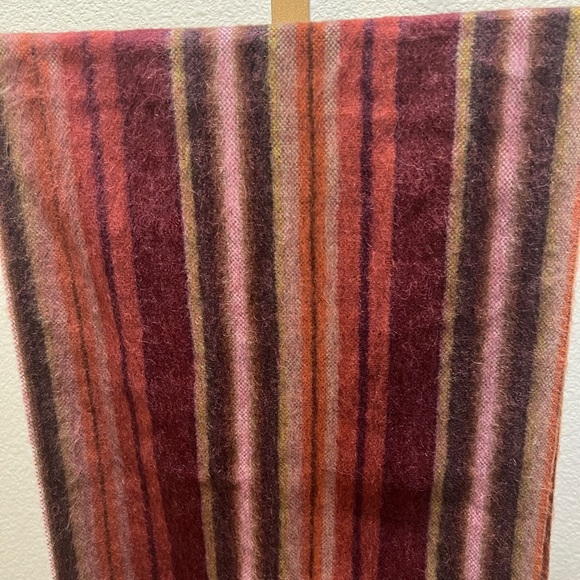 Shupaca burgundy red rainbow stripe alpaca blend fringe scarf - Picture 2 of 5